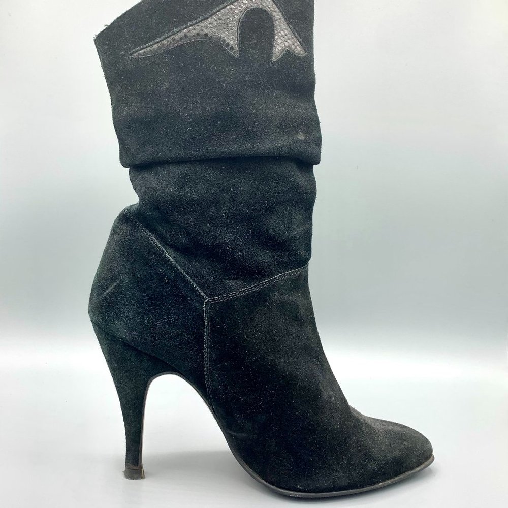 80's Vintage Black Boots in Suede (37)  - FL-SH-056